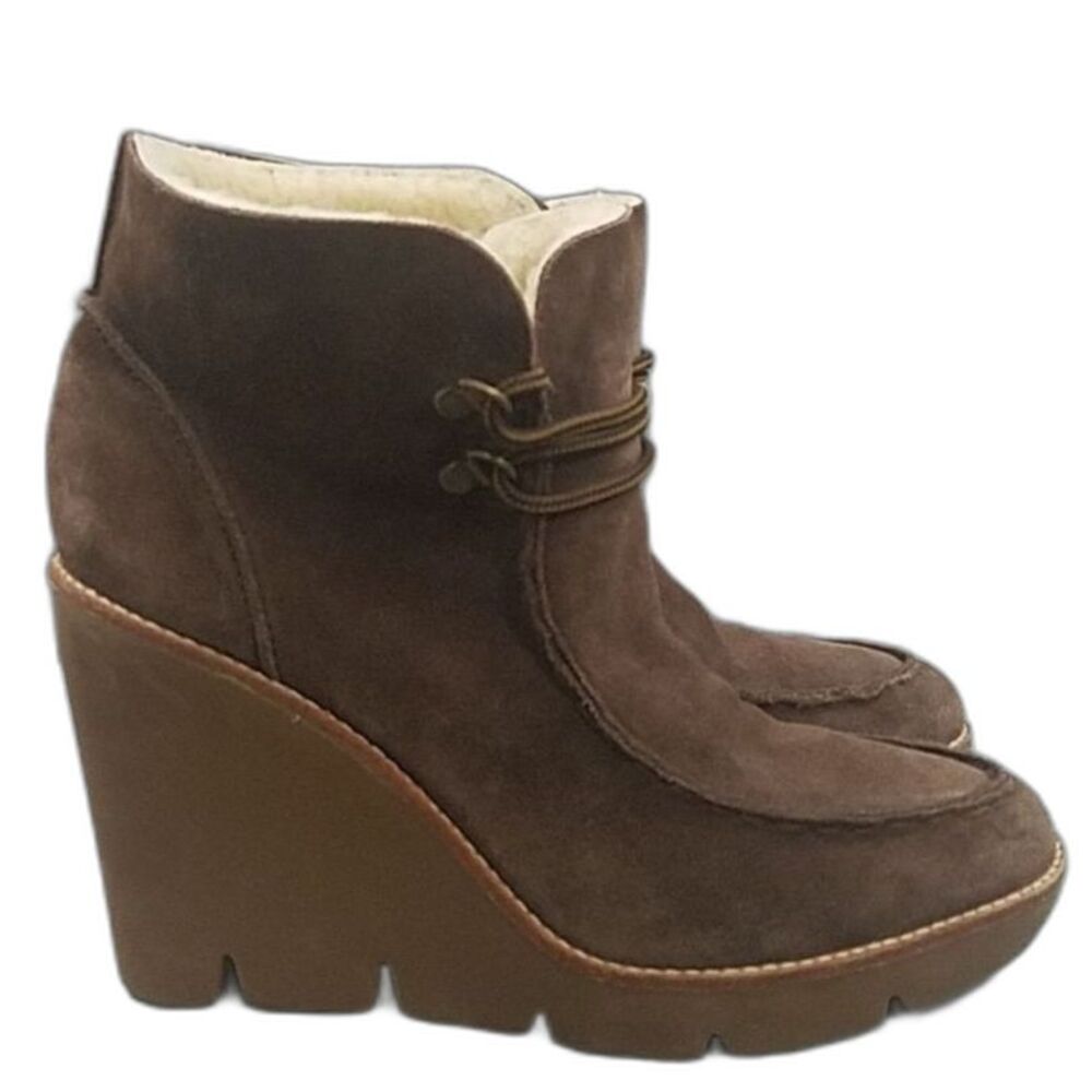 Michael Kors Rory Wedge Platform Booties Leather Brown Suede Women's SZ 7.5